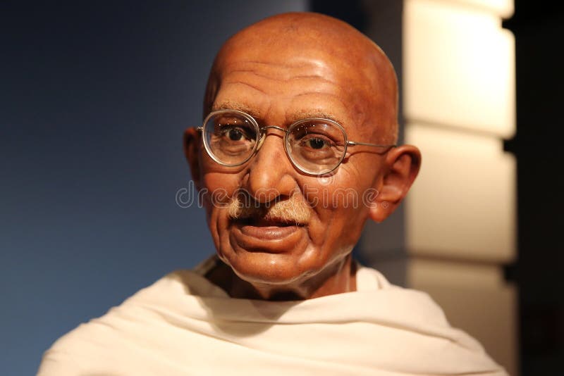 Waxwork statue of Mahatma Gandhi, the preeminent leader of the Indian independence movement in British-ruled India, in the Madame Tussauds Museum from Amsterdam, Netherlands. Waxwork statue of Mahatma Gandhi, the preeminent leader of the Indian independence movement in British-ruled India, in the Madame Tussauds Museum from Amsterdam, Netherlands.
