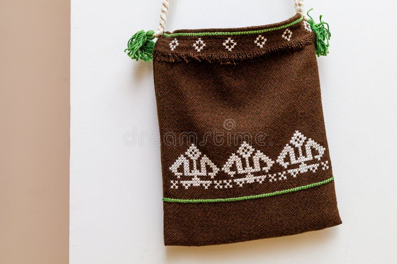 May 2, 2023 Beltsy, Moldova. For illustrative editorial use. Authentic Moldovan folk bag from national costume. May 2, 2023 Beltsy, Moldova. For illustrative editorial use. Authentic Moldovan folk bag from national costume