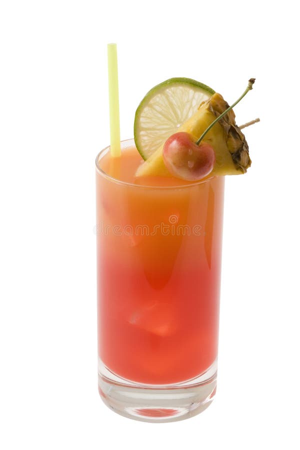 Mai Tai mixed drink with fruit garnish on white background. Mai Tai mixed drink with fruit garnish on white background