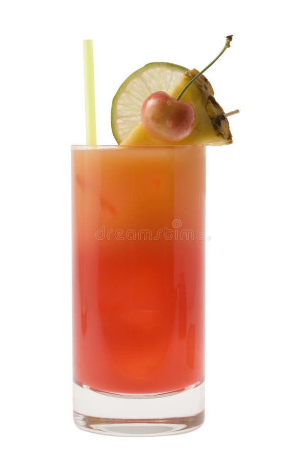 Mai Tai mixed drink with fruit garnish on white background. Mai Tai mixed drink with fruit garnish on white background