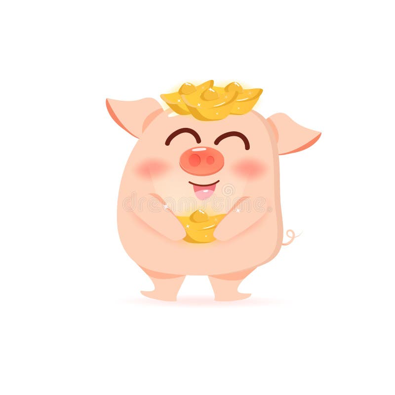 Maiale con ricchezza, oro cinese, personaggi dei cartoni animati svegli, nuovo anno cinese, anno del maiale sul vettore bianco de illustrazione di stock Maiale con ricchezza, oro cinese, personaggi dei cartoni animati svegli, nuovo anno cinese, anno del maiale sul vettore bianco de illustrazione di stock