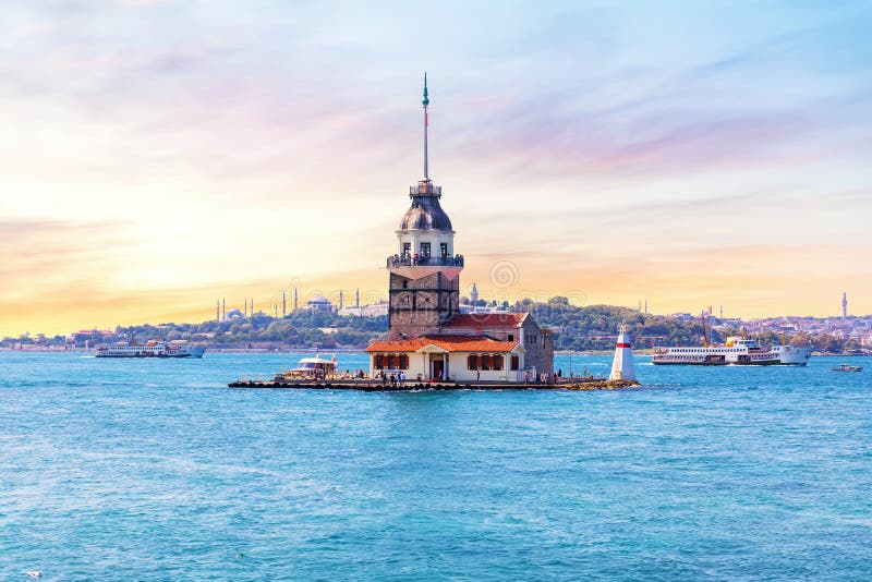 Maiden`s Tower at sunrise, the Bosphorus straight, Istanbul, Turkey royalty free stock photos Maiden`s Tower at sunrise, the Bosphorus straight, Istanbul, Turkey royalty free stock photos