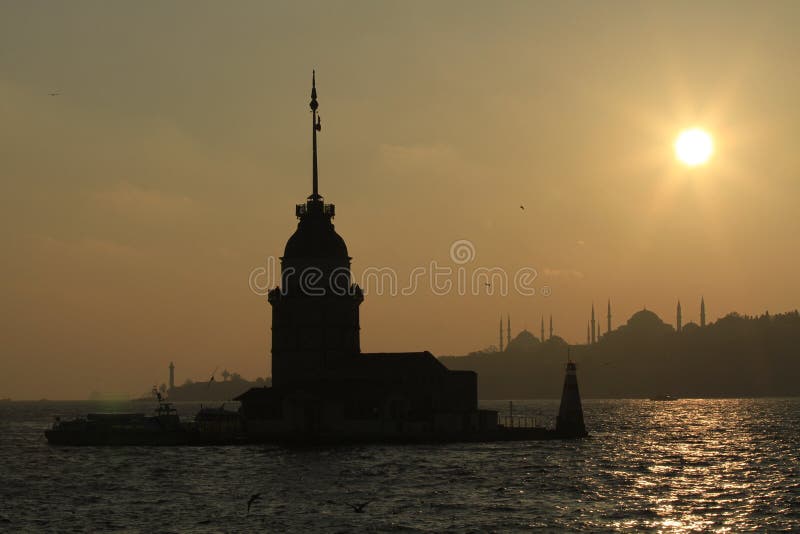 Maiden s Tower in sunset. Istanbul, Turkey. royalty free stock photography Maiden s Tower in sunset. Istanbul, Turkey. royalty free stock photography