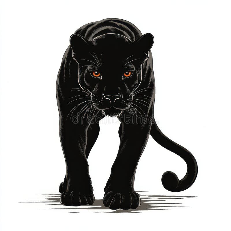 Maiestuoasa Panteră Neagră Mergând Înainte Privirea Intensă vector illustration
