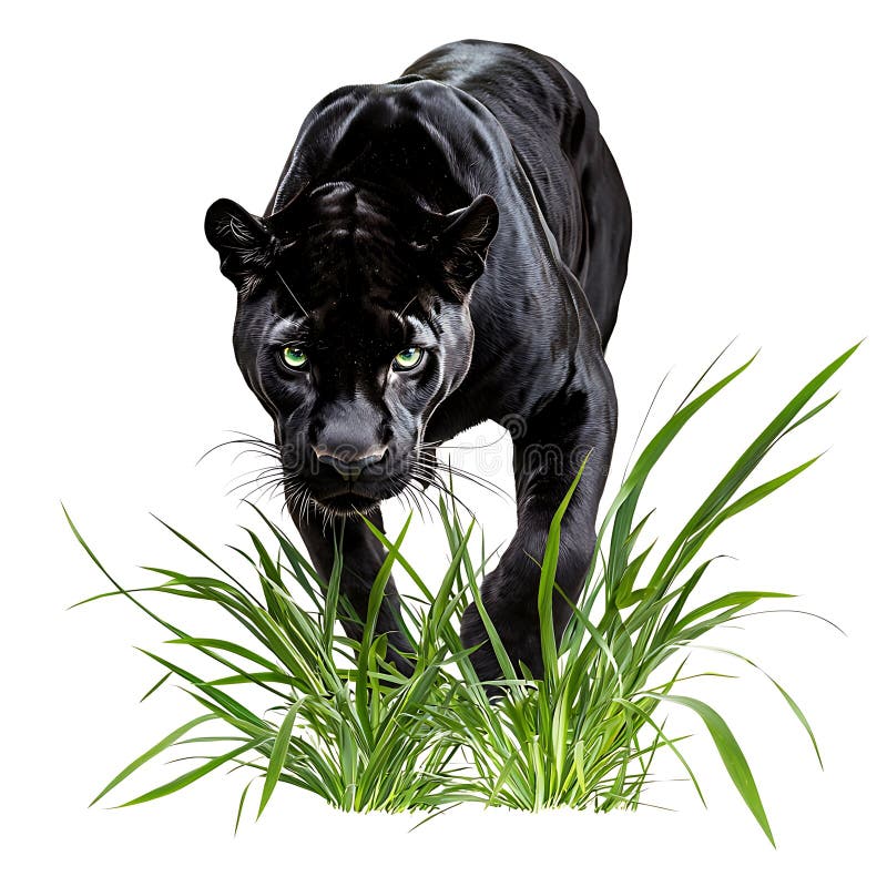 Maiestuoasă panteră neagră mergând prin jungla luxuriantă royalty free illustration