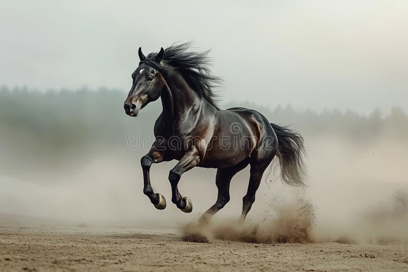 Maiestuos cal negru galloping în natură. royalty free illustration