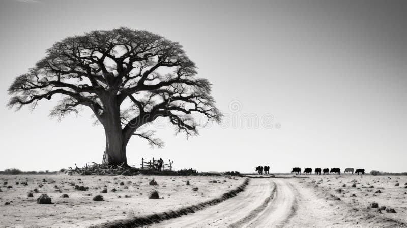 Maiestuos negru și alb africa fermă royalty free illustration
