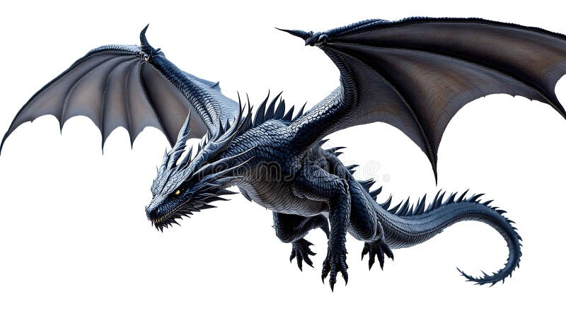 Maiestuosul Dragon Negru în Zbor : Redare 3D a creaturii fantastice stock illustration