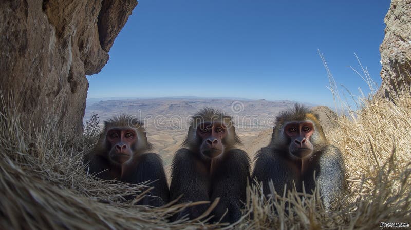 Maiestuosul Gelada Baboons Basking on a Cliff in Etiopia stock illustration