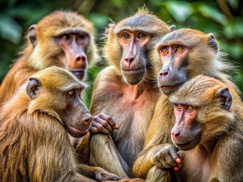 Maiestuosul Hamadryas Baboons de la Grădina Zoologică din Singapore Observând Aceste Primate Sociabile în Incinta Lor Îmbogățită stock illustration