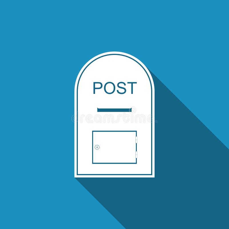 Mail box icon. Post box icon isolated with long shadow.