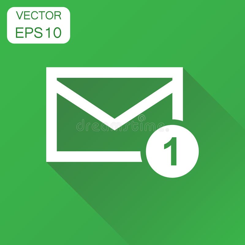 Mail email envelope icon. Business concept e-mail inbox pictogram. Vector illustration on green background with long shadow.