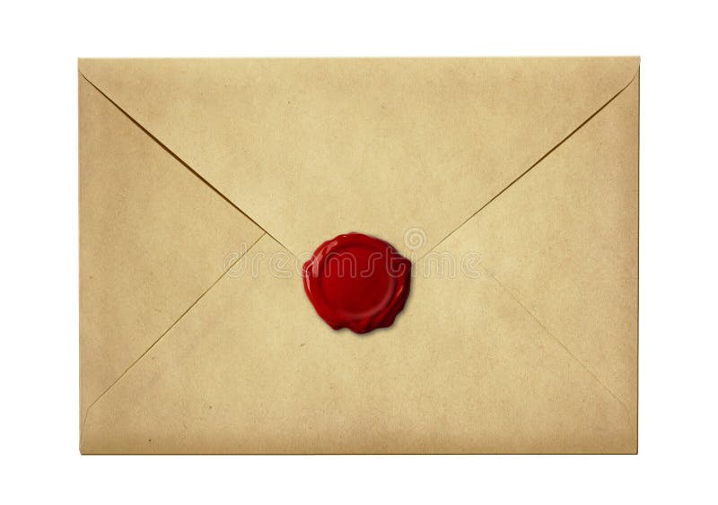Mail envelope or letter sealed with wax seal stamp