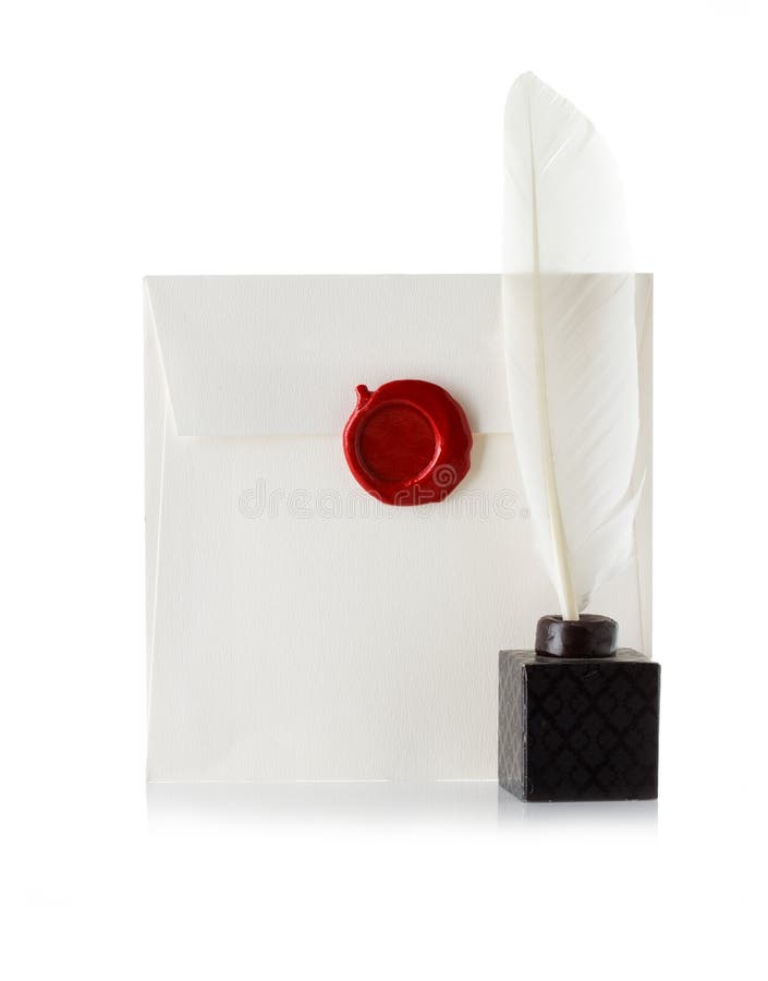 Mail envelope or letter sealed with wax seal stamp and quill pen stock photography Mail envelope or letter sealed with wax seal stamp and quill pen stock photography