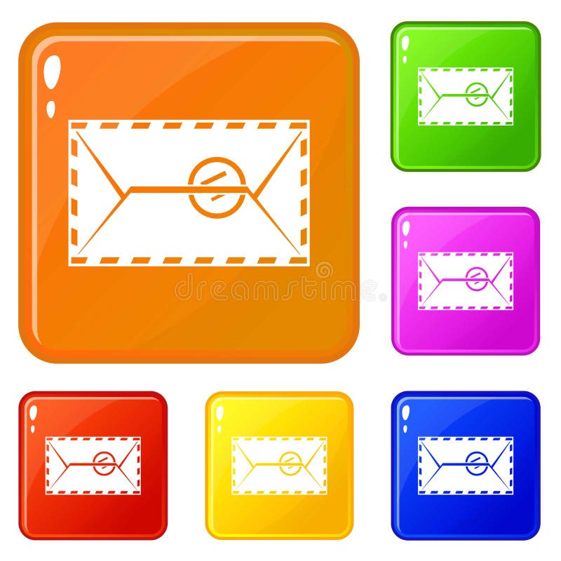 Mail envelope with a stamp icons set vector color vector illustration