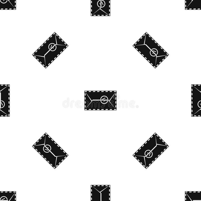 Mail envelope with a stamp pattern seamless black vector illustration