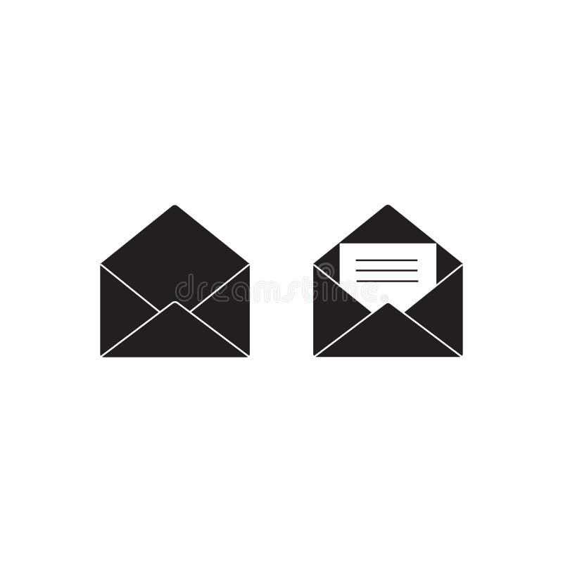 Mail icon. Vector illustration isolated on white background. Set of two open envelopes empty and with letter. stock illustration Mail icon. Vector illustration isolated on white background. Set of two open envelopes empty and with letter. stock illustration