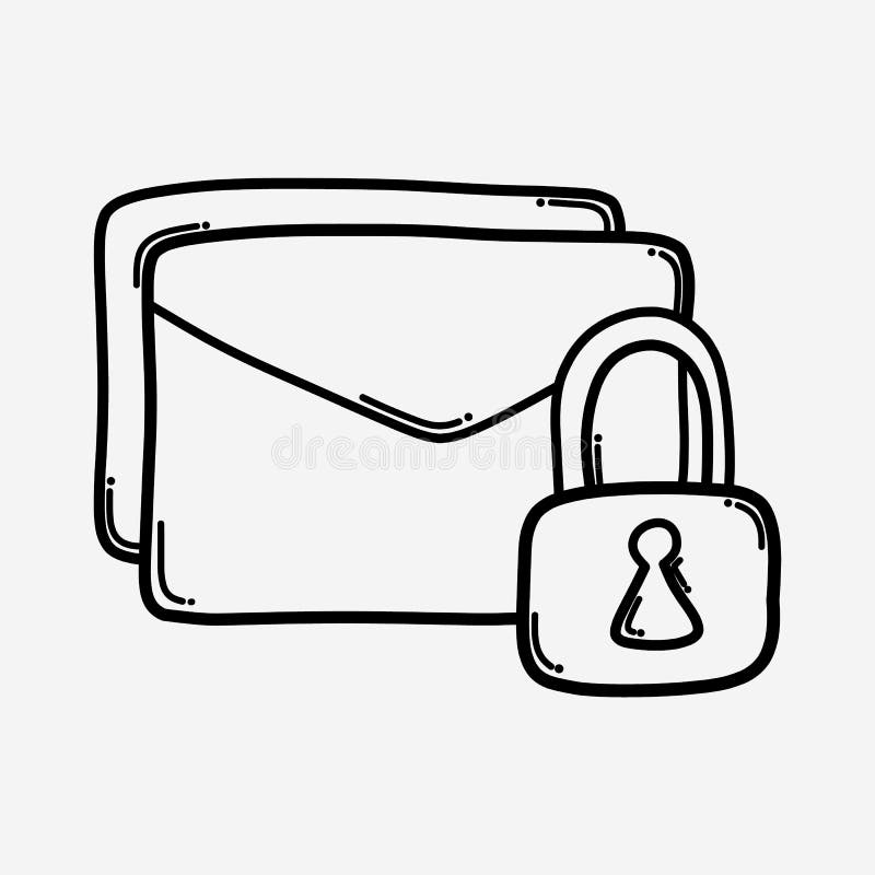 Mail Lock Doodle Vector Icon. Drawing Sketch Illustration Hand Drawn