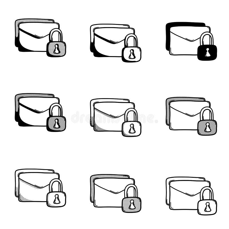Mail Lock Doodle Vector Icon. Drawing Sketch Illustration Hand Drawn