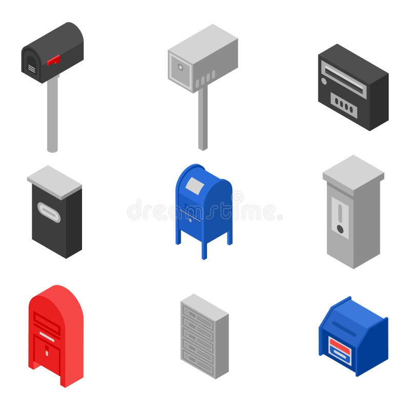 Mailbox icons set, isometric style royalty free illustration