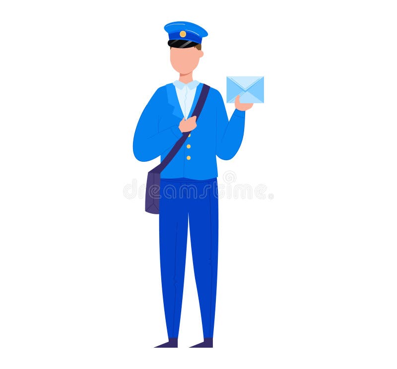Mailman in Blue Uniform Holding an Envelope Ready To Deliver. Postal ...