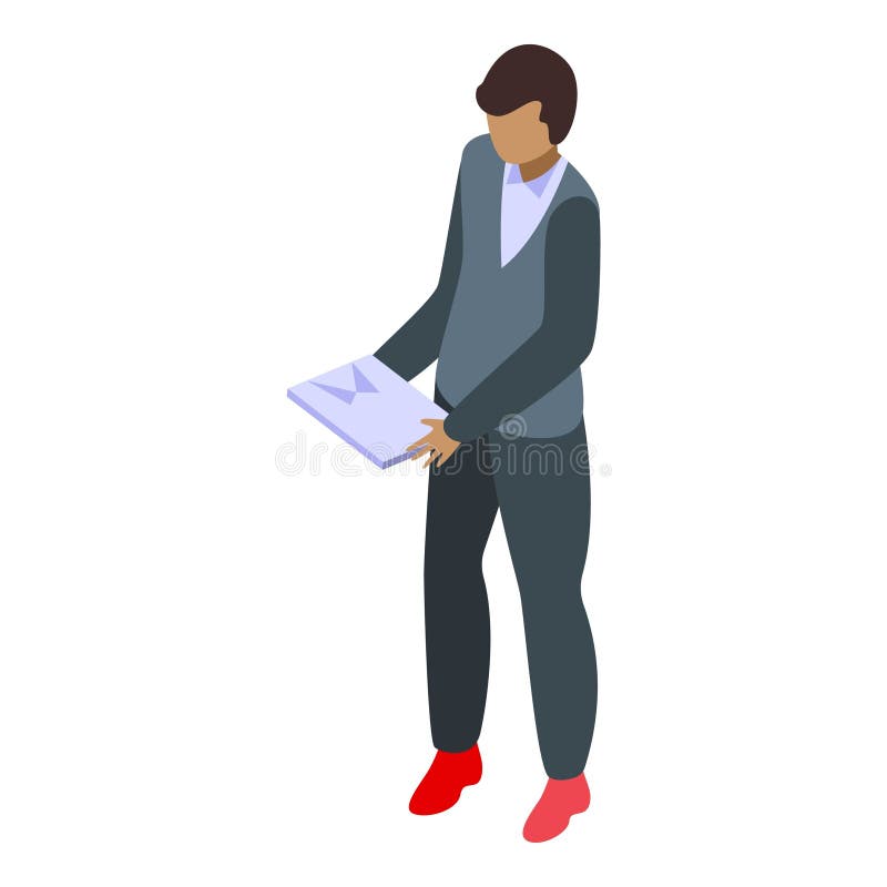 Mailman is holding a mail envelope, preparing for delivery stock illustration