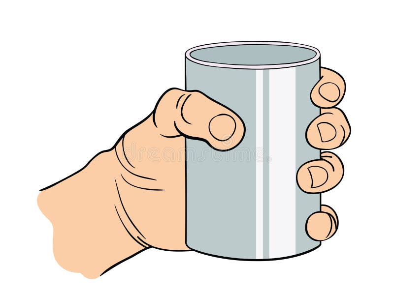 Main avec le doigt de pouce, mains de symbole Dirigez le calibre d'illustration du geste de la main qui tient le verre. Main avec des gestes coudés de doigts Illustration de vecteur de noir et blanc linéaire Calibre du geste de la main qui tient le verre