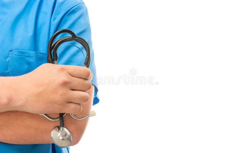 Main avec un plan rapproché de stéthoscope et espace pour l'inscription image stock