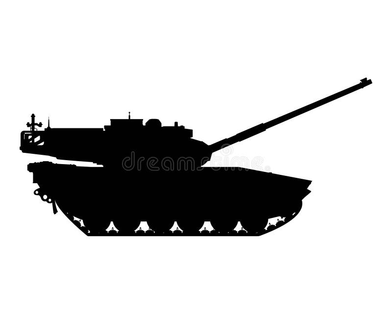 Main battle tank silhouette. Raised barrel. Armored military vehicle stock illustration