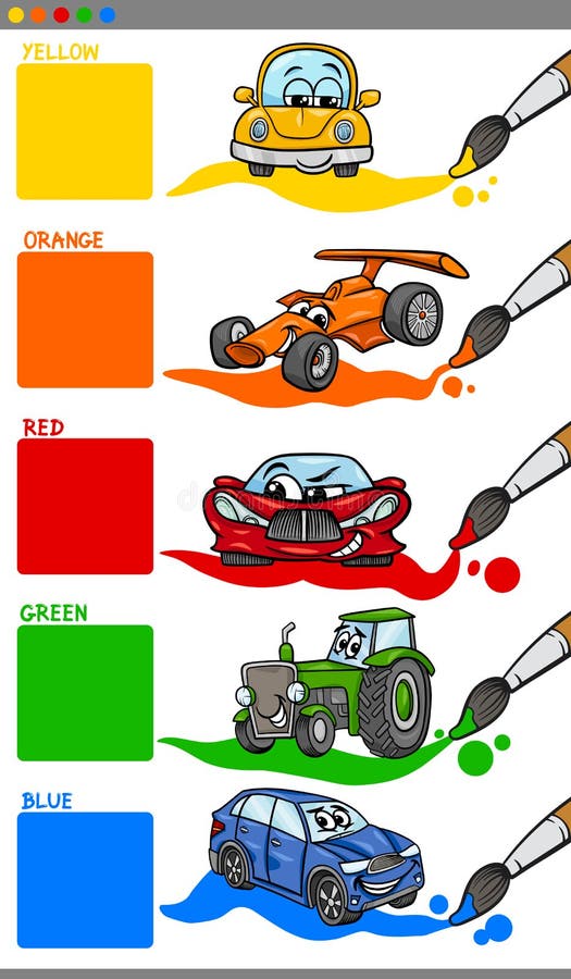 Main colors cartoon with vehicles stock illustration Main colors cartoon with vehicles stock illustration