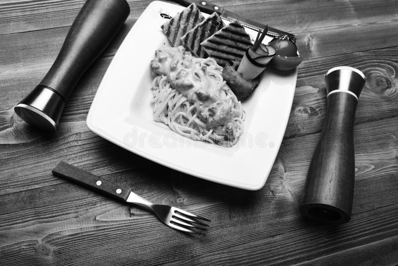 Main Course Concept. Table Served for One in Restaurant or Cafe Stock