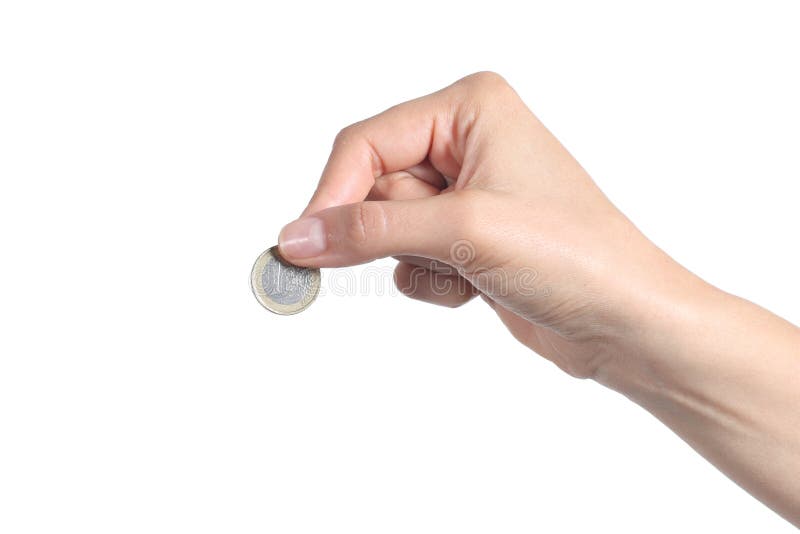 Main de femme mettant une euro pièce de monnaie image stock Main de femme mettant une euro pièce de monnaie image stock