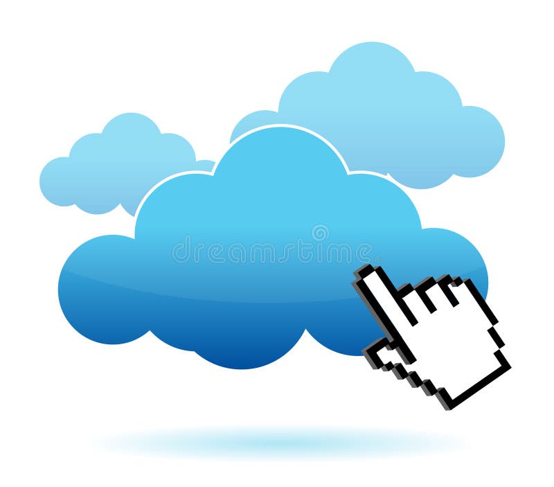 Main de graphisme de curseur cliquetant sur une illustration de nuage illustration libre de droits Main de graphisme de curseur cliquetant sur une illustration de nuage illustration libre de droits