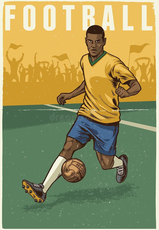 Main dessinant le rétro style du footballeur illustration stock Main dessinant le rétro style du footballeur illustration stock