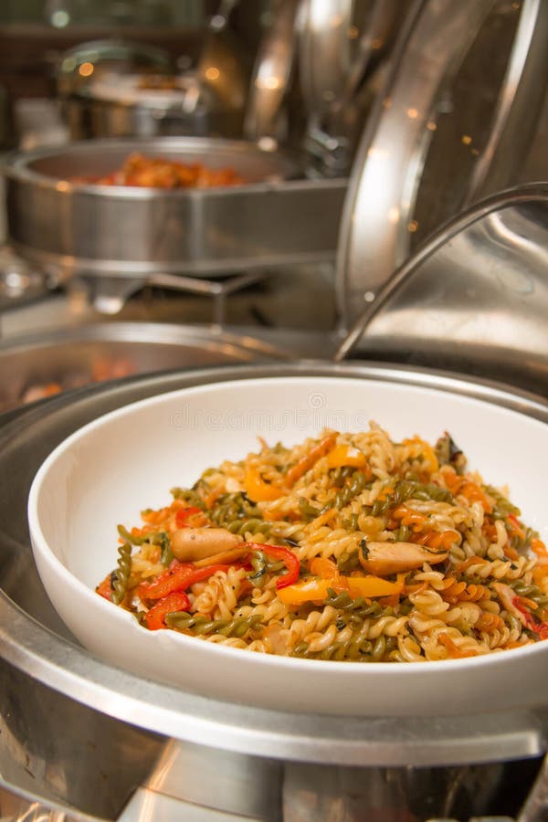 Main Dishes Served in International Buffet Restaurant Stock Image