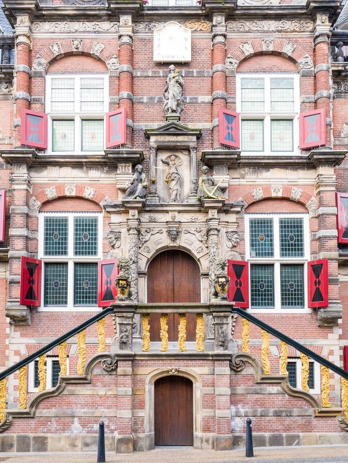 Front detail of town hall in Bolsward, Friesland, Netherlands