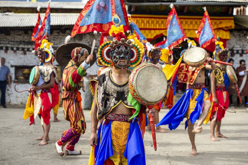 Bhutanese Cham masked dance, dance of wrathful deities, Tamshing Goemba, Bumthang, central Bhutan.