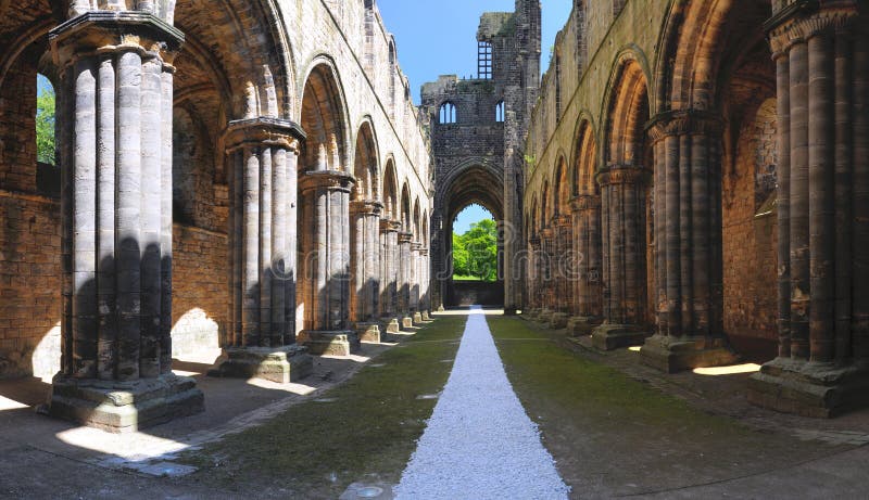 Main gallery of Kirkstall Abbey ruins, Leeds, UK