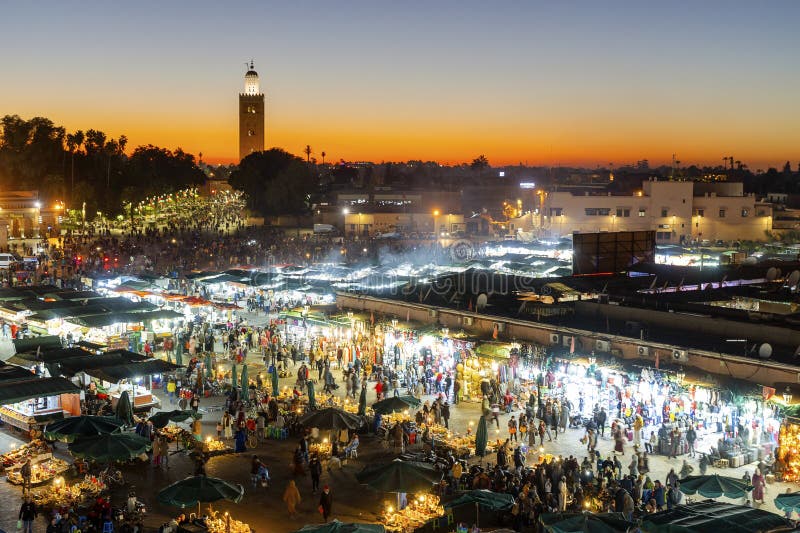 Main Market Square in Marrakech, Maroko Editorial Photography - Image