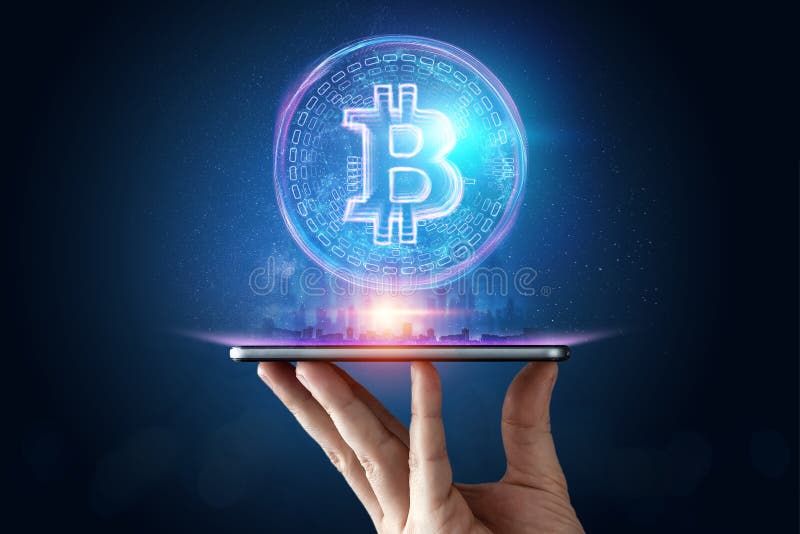 Main masculine, hologramme de bitcoin, fond créatif ultra-violet Cryptocurrency, argent électronique, technologie de blockchain photo stock Main masculine, hologramme de bitcoin, fond créatif ultra-violet Cryptocurrency, argent électronique, technologie de blockchain photo stock