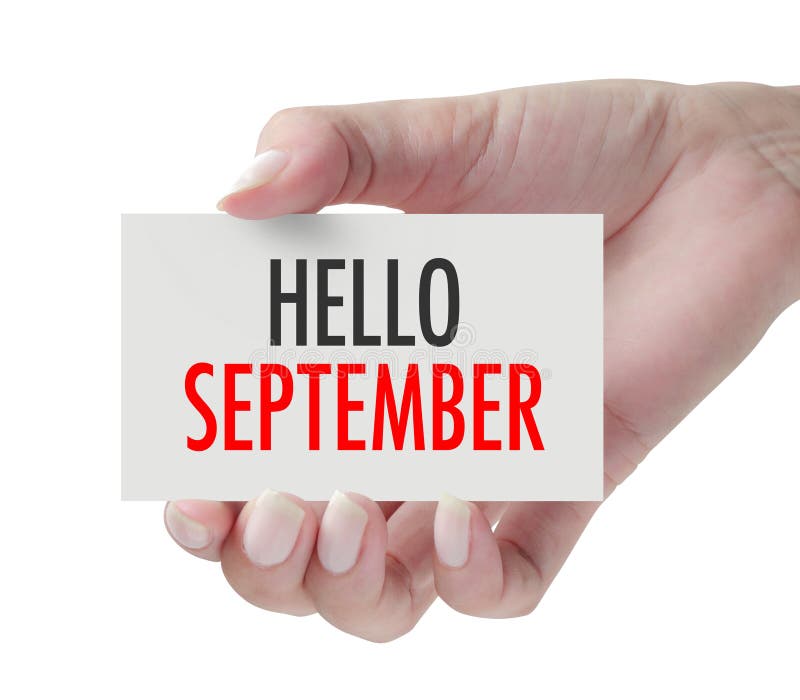Main montrant le bonjour septembre images stock Main montrant le bonjour septembre images stock