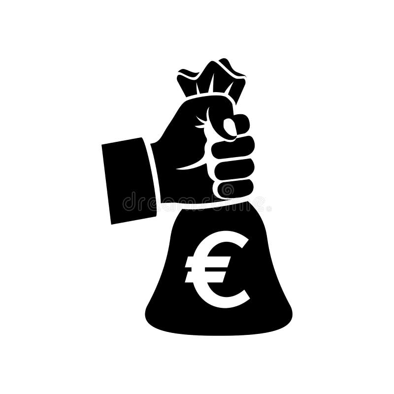 Main noire de silhouette tenant le sac d'argent avec l'euro