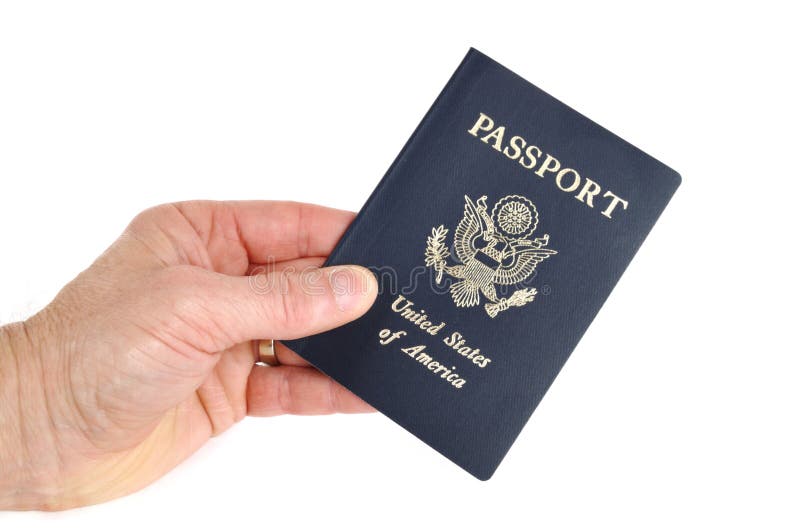 Hand Holding an American Passport Isolated on White. Hand Holding an American Passport Isolated on White