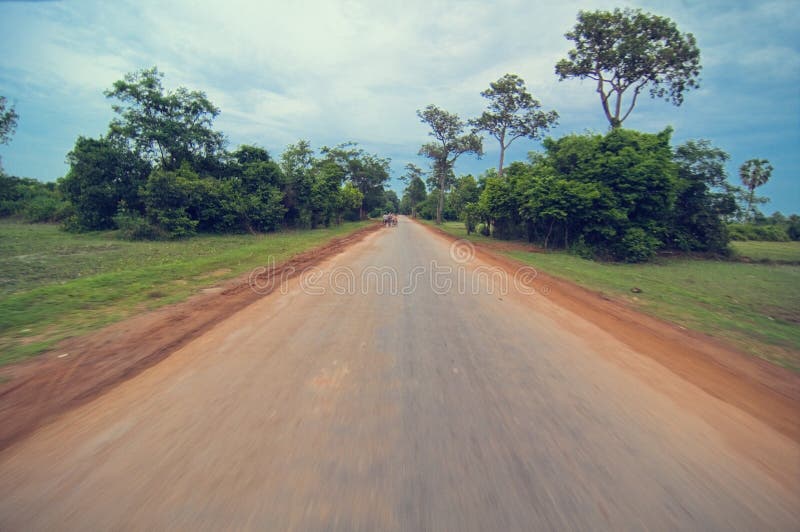 Main road path from Angkor`s temple.Cambodia