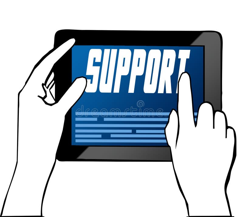 Main se dirigeant au texte de SOUTIEN sur le comprimé Illustration illustration stock Main se dirigeant au texte de SOUTIEN sur le comprimé Illustration illustration stock