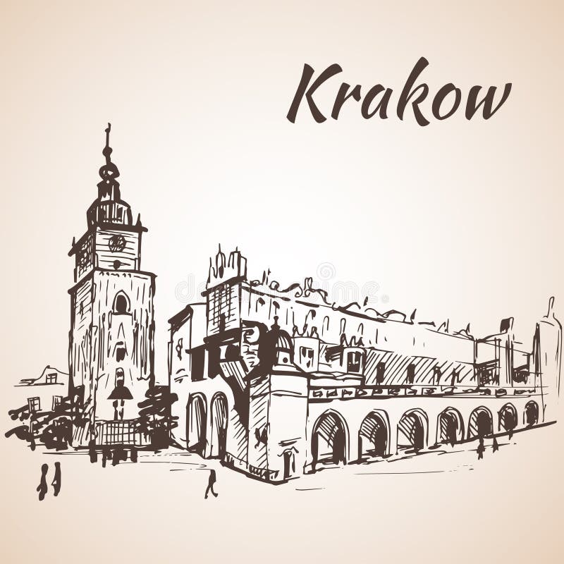 Main Square, Krakow, Poland. Sketch.