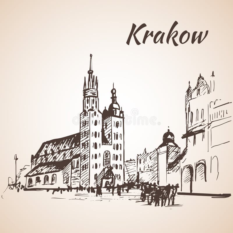 Main Square, Krakow, Poland. Sketch.