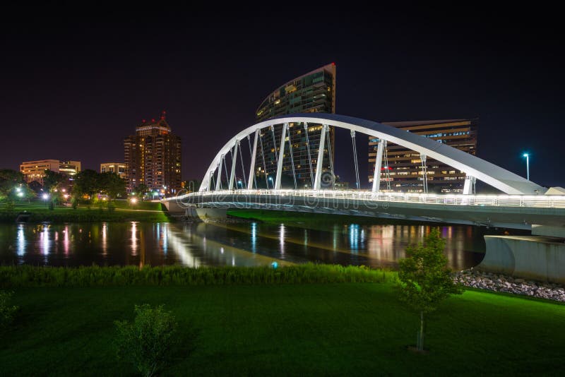 The Main Street Bridge and Scioto River at Night, in Columbus, Ohio