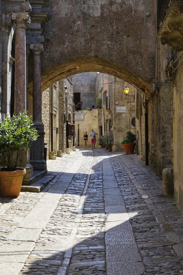 Main Street Of Erice With Touristic Shops And Restaurants, Near Trapani, Sicily, Italy Editorial ...