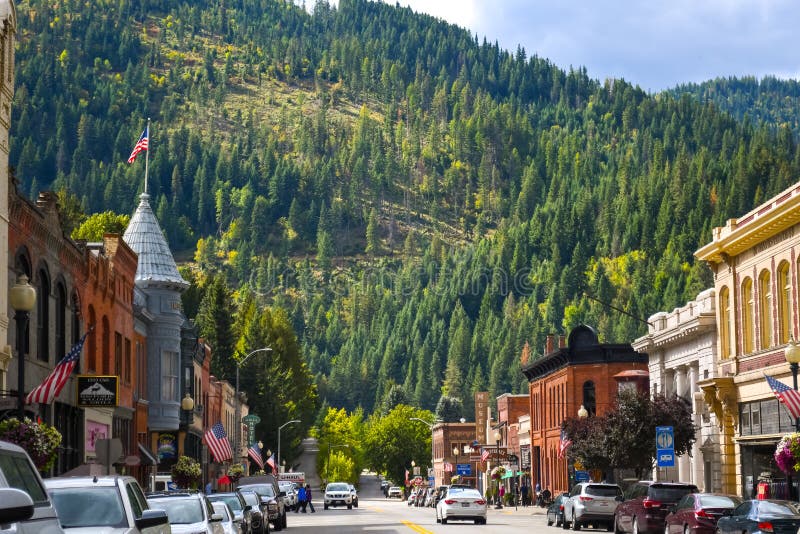 The Main Street which runs through the historic 1800`s mining town of Wallace, Idaho, part of the Superfund site in Silver Valley royalty free stock photography The Main Street which runs through the historic 1800`s mining town of Wallace, Idaho, part of the Superfund site in Silver Valley royalty free stock photography